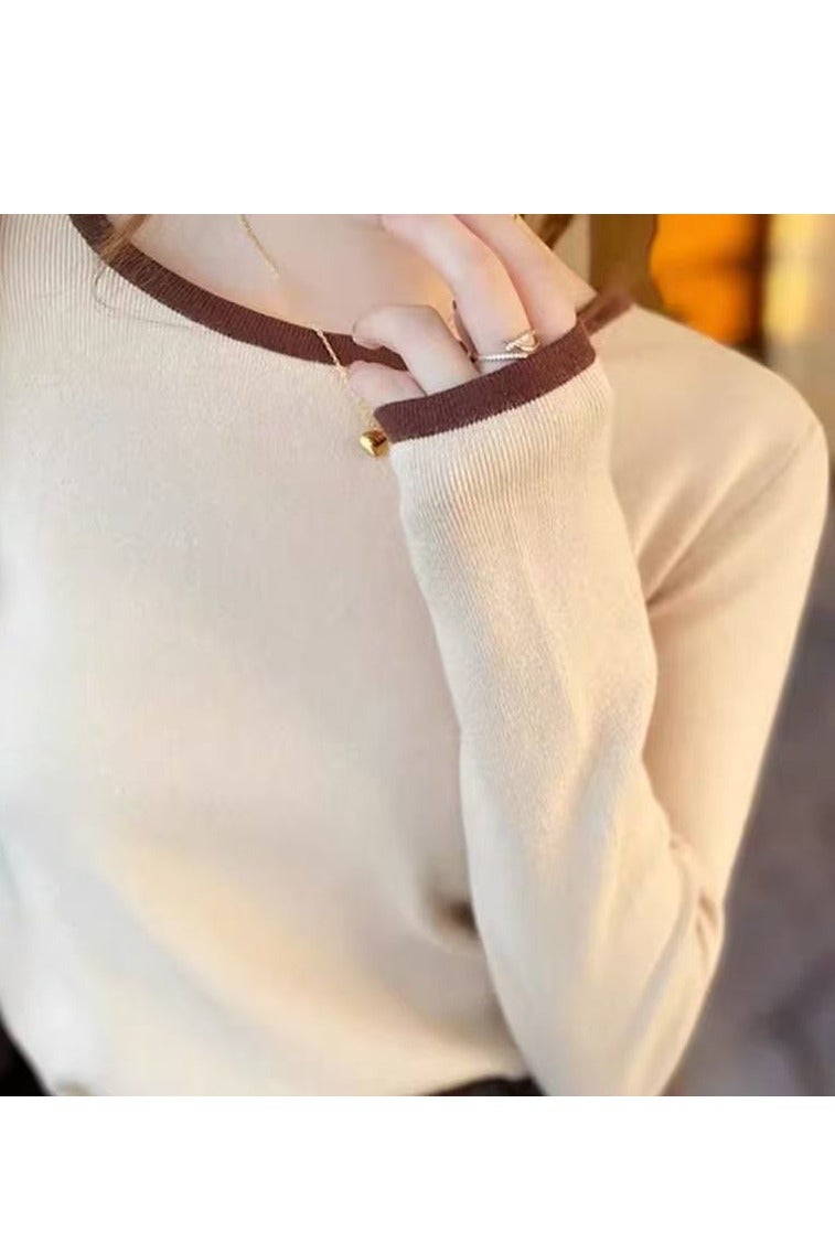 A.M Pure cotton contrast color long-sleeved T-shirt tops women's slim early spring and autumn bottoming shirtPure cotton contrast color long-sleeved T-shirt tops women's slim early spring and autumn bottoming shirt - Image 4