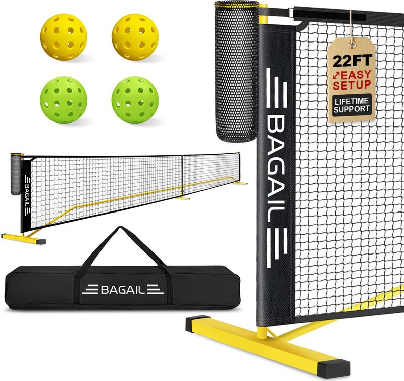 BAGAIL Portable Pickleball Net Set, 22 FT Regulation Size Pickle Ball Net with Ball Collector, Carry Bag, Easy Setup for Outdoor Indoor Driveway - Yellow - Image 1
