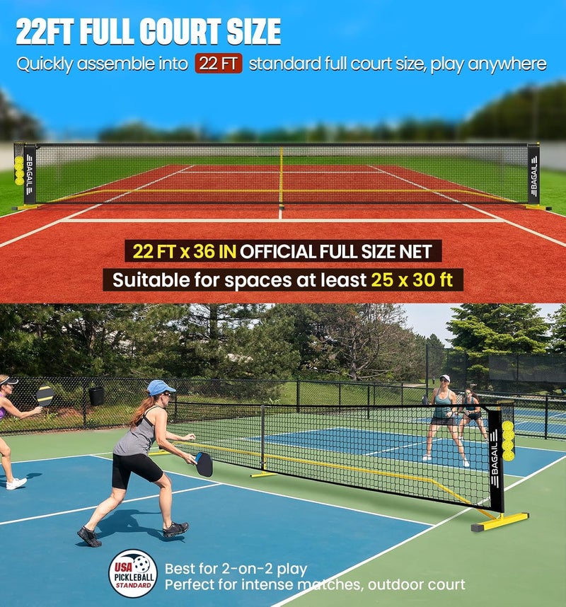 BAGAIL Portable Pickleball Net Set, 22 FT Regulation Size Pickle Ball Net with Ball Collector, Carry Bag, Easy Setup for Outdoor Indoor Driveway - Yellow - Image 2