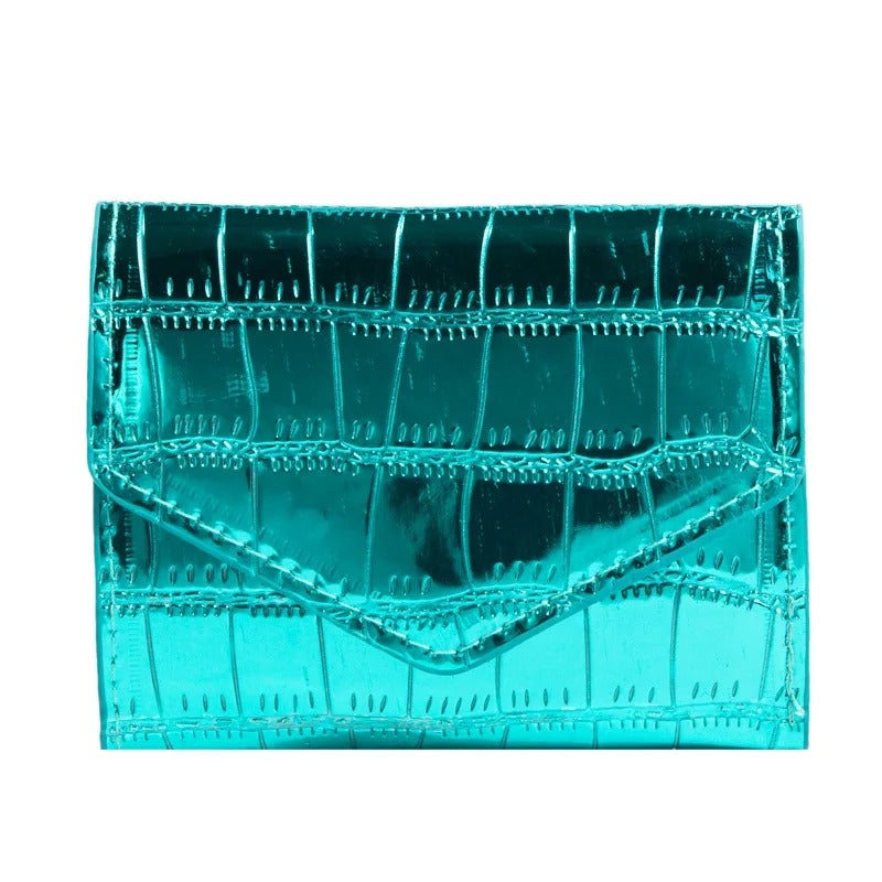 محفظة وحاملة بطاقات جلد لامع أخضر تحتوي على جيوب متعددة للنقود والبطاقات - Image 1