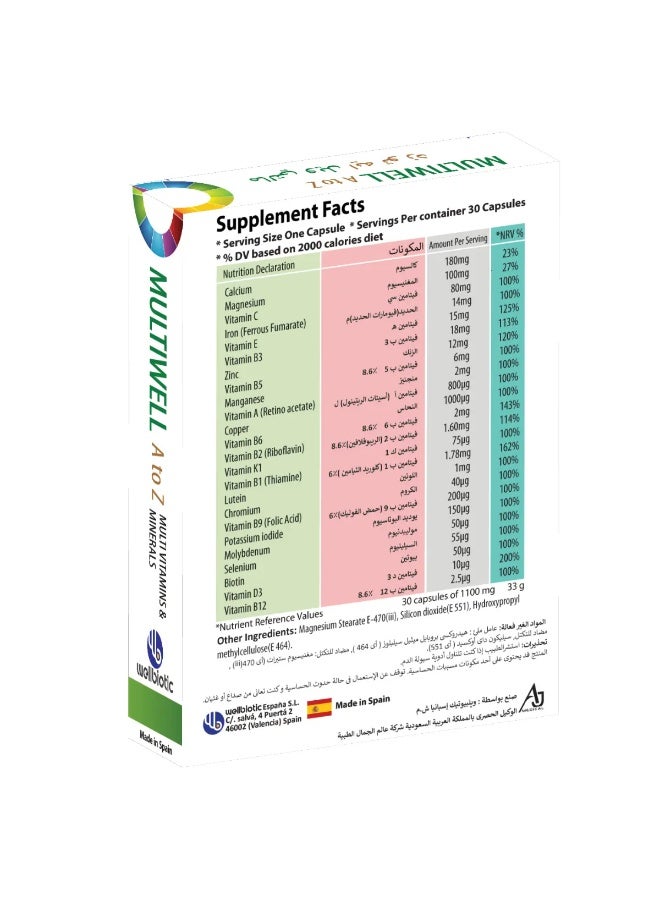 Wellbiotic Multiwell A to Z Multivitamins and Minerals Capsules 30's - Image 2