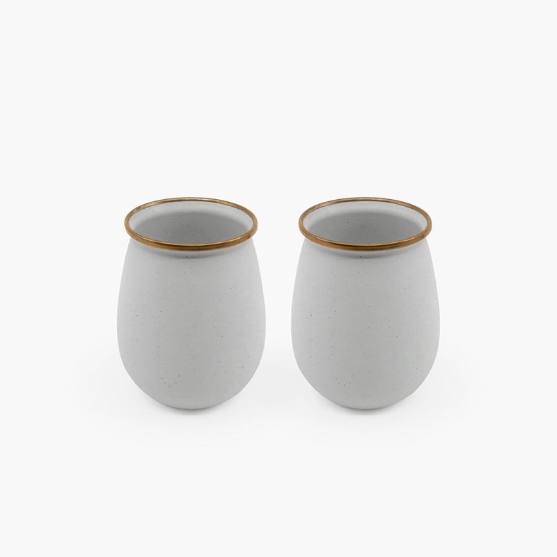 BareBones Enamel Tumbler Set of 2 - Eggshell with Baked Stainless Steel Rim - Image 1