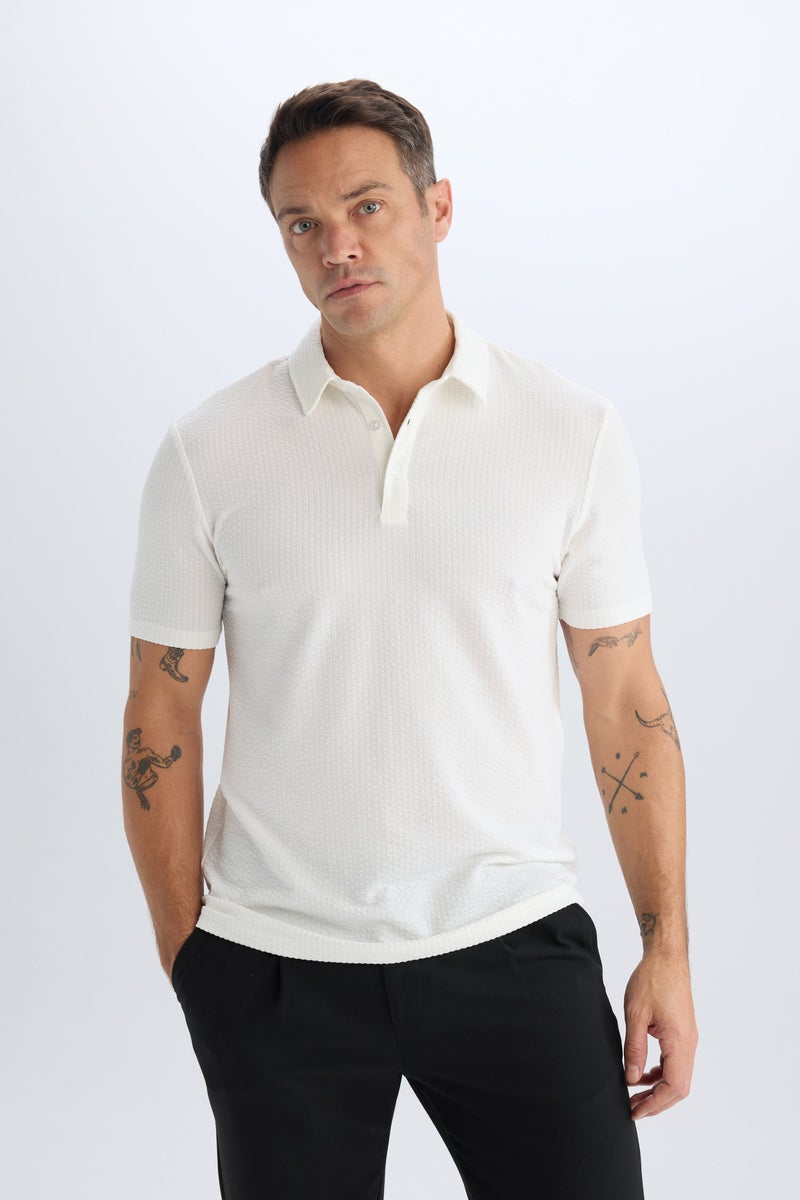 DeFacto White Man Slim Fit Short Sleeve Polo T-Shirt Casual - Image 1