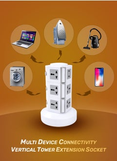 MODI Universal Vertical Tower Power Strip, Multi Socket 110V-250V with 2 USB Ports, Electric Charging Station Surge Protector, Suitable For Any Country  - Image 2