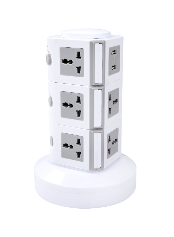 MODI 3-Tier Vertical Tower Power Strip with 2 USB Ports – Surge Protector, 110V–250V, Flame-Resistant, Compact Desk Charging Station - Image 4