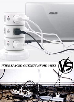 MODI Universal Vertical Tower Power Strip, Multi Socket 110V-250V with 2 USB Ports, Electric Charging Station Surge Protector, Suitable For Any Country  - Image 5