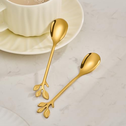 AnSaw Elegant Gold Leaf Coffee Spoons - 10-Piece, 4.7" Mini Stainless Steel Espresso & Dessert Tea Spoons, Perfect for Demitasse & Small Servings - Image 4