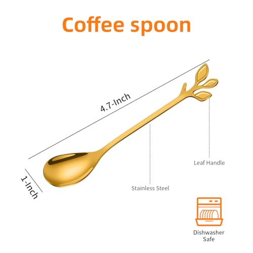 AnSaw Elegant Gold Leaf Coffee Spoons - 10-Piece, 4.7" Mini Stainless Steel Espresso & Dessert Tea Spoons, Perfect for Demitasse & Small Servings - Image 2