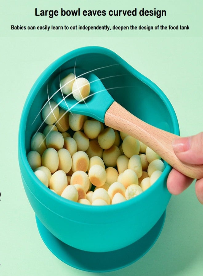 OLWICK طقم وعاء وملعقة سيليكون من أولويك® للأطفال الصغار والرضع | أوعية طعام غير قابلة للكسر | تصميم مانع للانزلاق | آمن للاستخدام في الميكروويف وغسالة الصحون، عبوة من قطعة واحدة، أخضر فاتح - Image 3