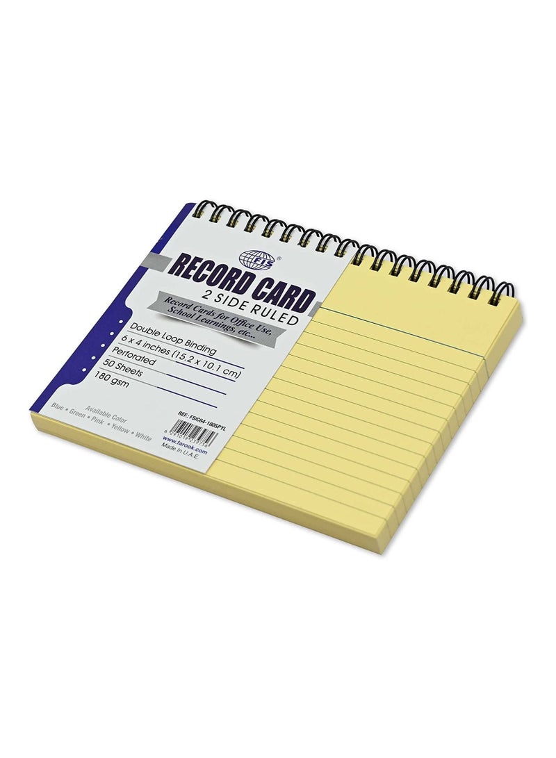 FIS Ruled Record Card 180 Gsm 6X4 Inch Double Loop Spiral 50 Sheets Yellow -FSIC64-180SPYL - Image 1