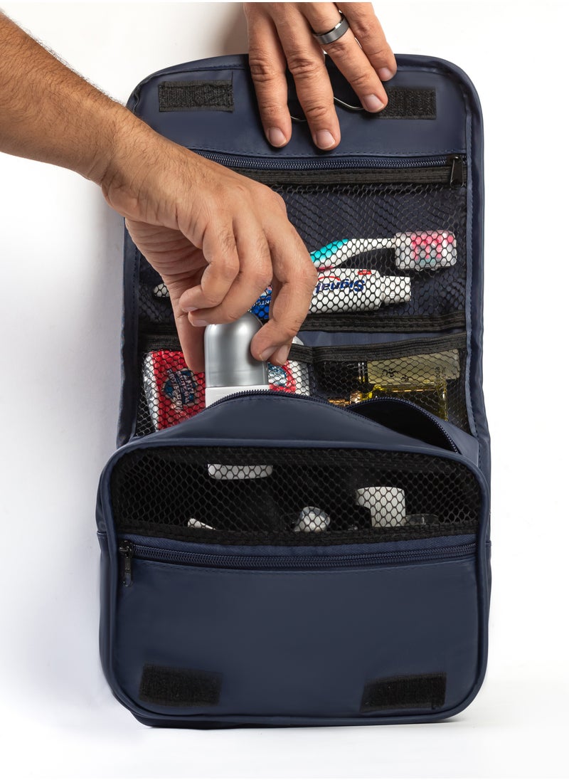 Generic - Hanging Toiletry Bag, Water-Resistant Travel Organiser with Mesh Compartments, Navy Blue - Image 1