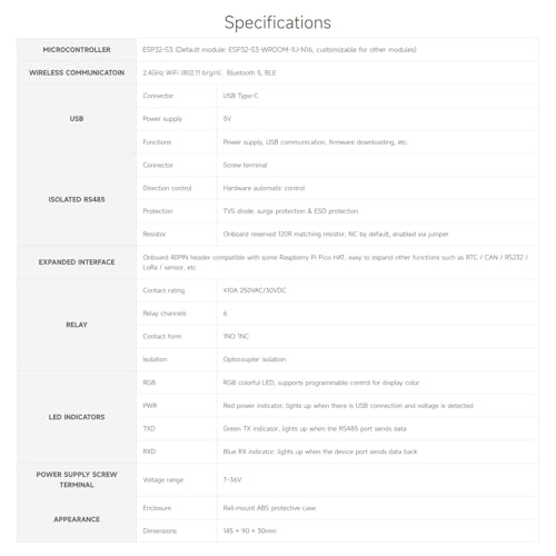 Waveshare وحدة ريلاي وايف شير الصناعية 6 قنوات ESP32-S3 WiFi، تدعم التحكم عبر WiFi/Bluetooth/RS485، مع واجهات RS485 / Pico HAT على اللوحة، مع دوائر حماية عزل متعددة - Image 4