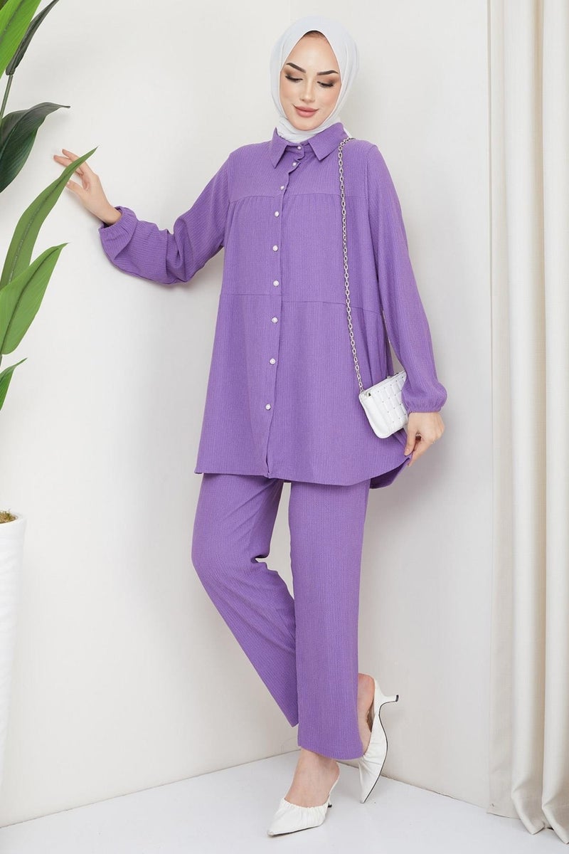 Hafsa Mina Kat Shirted Burgundy Two Piece Suit Lilac - Image 1