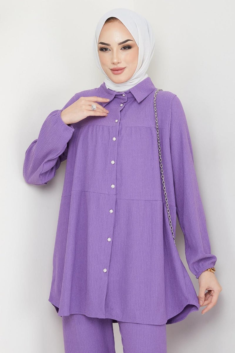 Hafsa Mina Kat Shirted Burgundy Two Piece Suit Lilac - Image 2