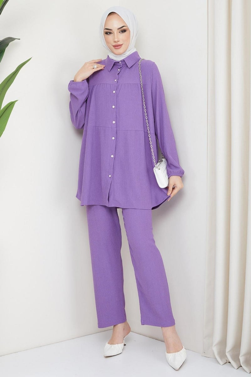 Hafsa Mina Kat Shirted Burgundy Two Piece Suit Lilac - Image 3