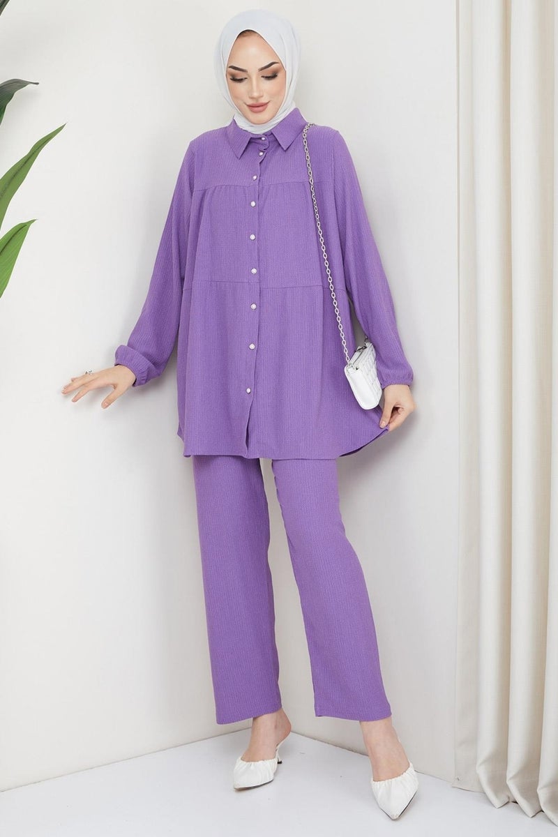 Hafsa Mina Kat Shirted Burgundy Two Piece Suit Lilac - Image 5