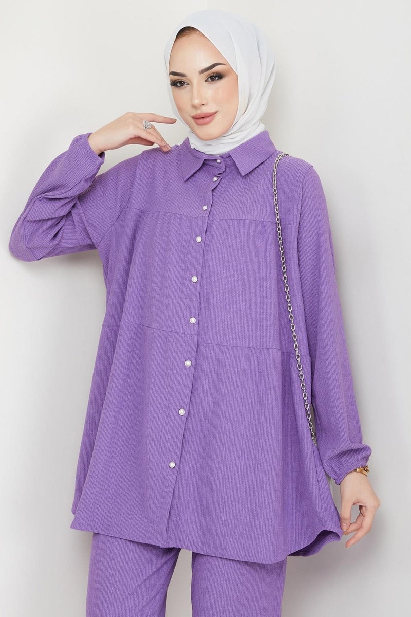 Hafsa Mina Kat Shirted Burgundy Two Piece Suit Lilac - Image 4