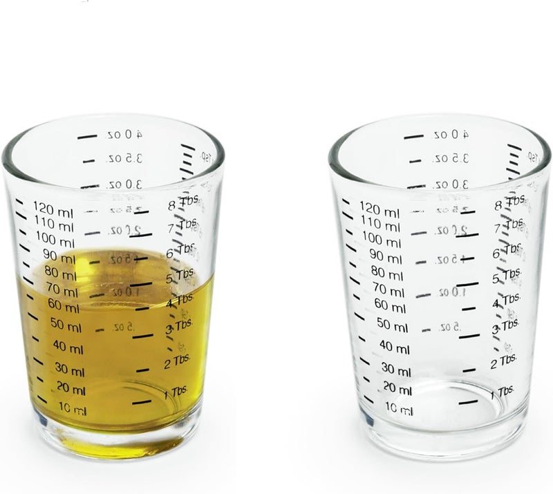 Fox Run Mini Multi-Purpose Liquid and Dry Measuring Shot Glass, Set of 2, 4-Ounce Cups, Clear, Small - Image 1