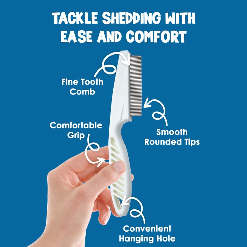 SunGrow Detangling Pet Comb for Dogs, Cats, Ferrets, Anti-static Groomer Removes Tangles & Knots, Tear Stain Removal, Stainless Steel Pins with Rounded & Smooth Ends, White Non-slip Grip Handle, 7.4" - Image 3