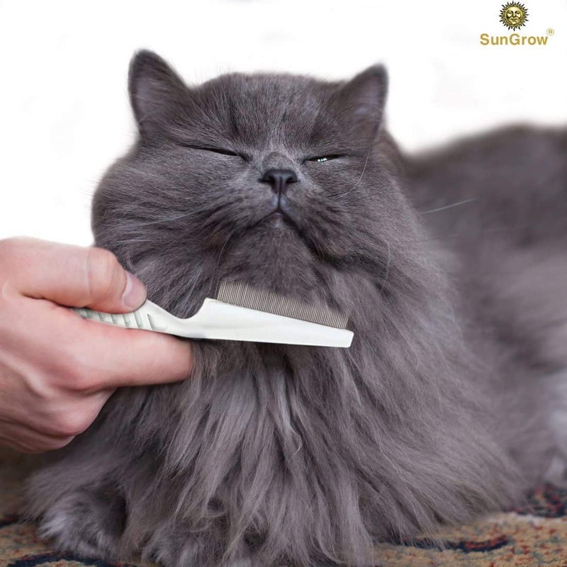 SunGrow Detangling Pet Comb for Dogs, Cats, Ferrets, Anti-static Groomer Removes Tangles & Knots, Tear Stain Removal, Stainless Steel Pins with Rounded & Smooth Ends, White Non-slip Grip Handle, 7.4" - Image 2