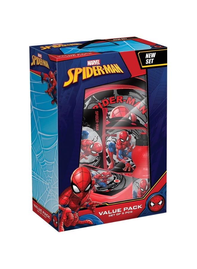 MARVEL Spider Man 5 in 1 Value Pack (16" Trolley Bag with Lunch Box, Lunch bag, Water Bottle and Pencil Case) - Image 2