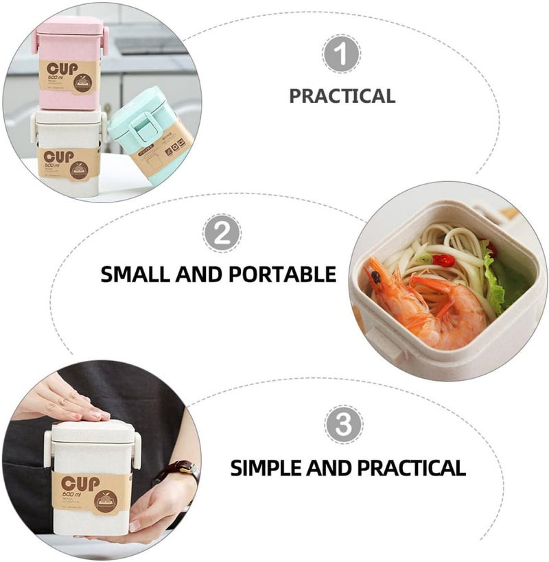 Microwavable 600ml Square Soup Jar Straw Material Leakproof Sealed Soup Container with Lid for Work School and Travel - Image 3