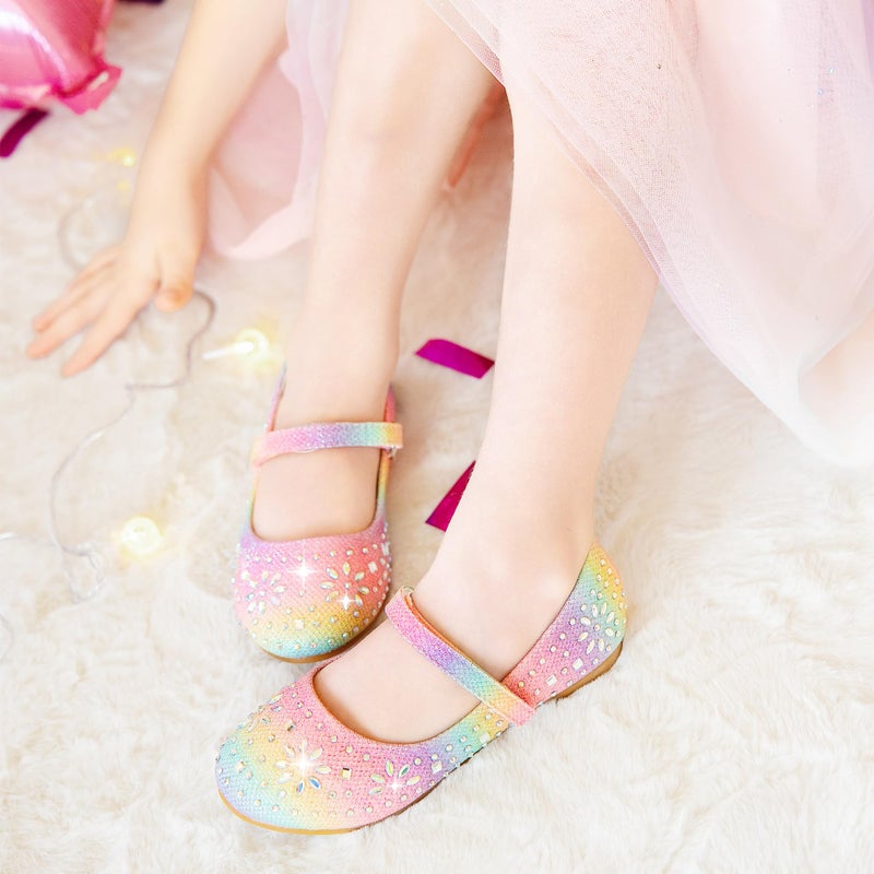 Furdeour Rainbow Girls Flats Shoes Princess Dress up Shoes Size 11 Flower Girls Wedding Party Pageant Prom(19Rainbow 11) - Image 3