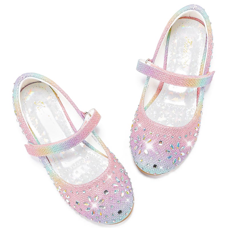 Furdeour Rainbow Girls Flats Shoes Princess Dress up Shoes Size 11 Flower Girls Wedding Party Pageant Prom(19Rainbow 11) - Image 1