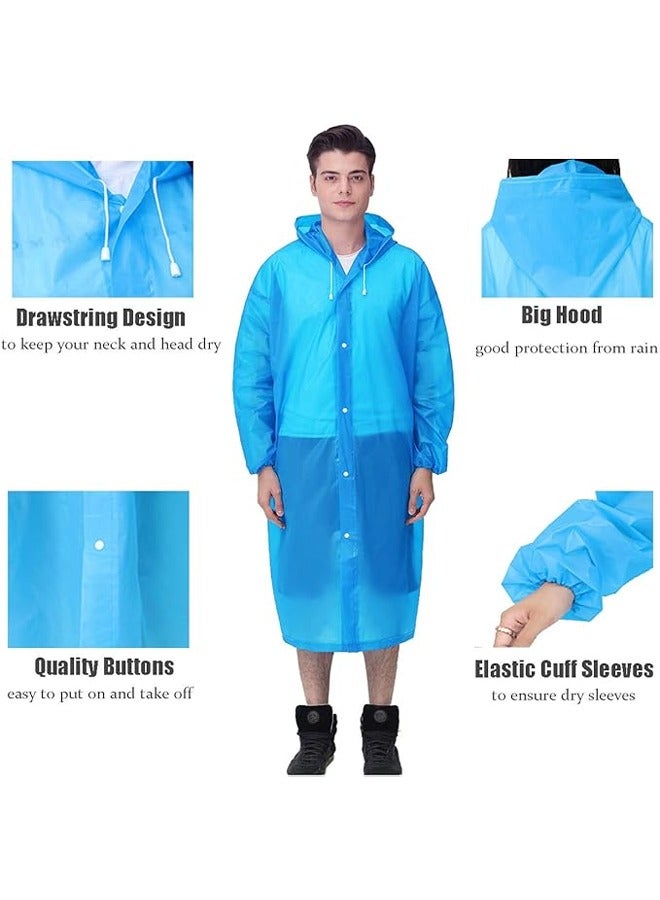 Taimi Rain Ponchos for Adults Reusable EVA Rain Coats for Women Men Waterproof Long Rain Jackets with Hood Blue - Image 5