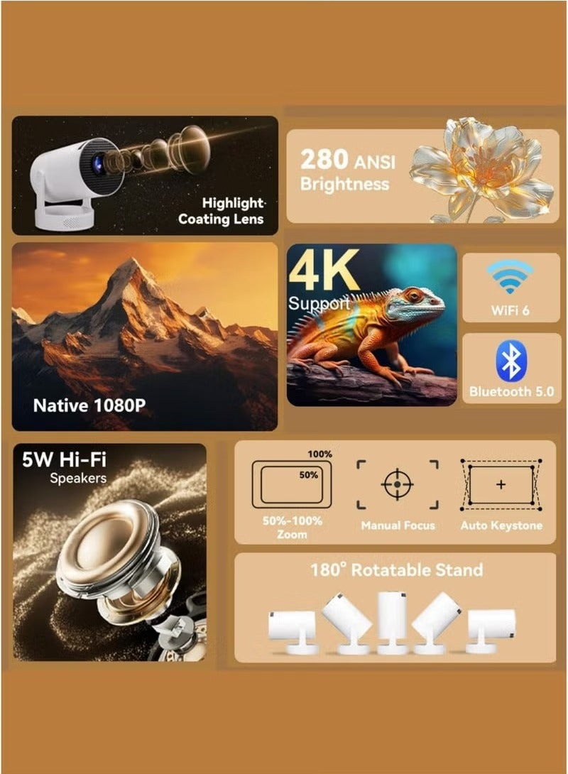 Portable Projector Pocket Size with 5G WiFi – Android 11.0 OS – Supports Up to 130 Inches Screen – Full HD 1080P Home Theater Experience for Indoor & Outdoor Use – Compatible with TV Stick, HDMI, USB, PS5, PS4, iOS Devices – Perfect Birthday Gift for Home Entertainment  - Image 5