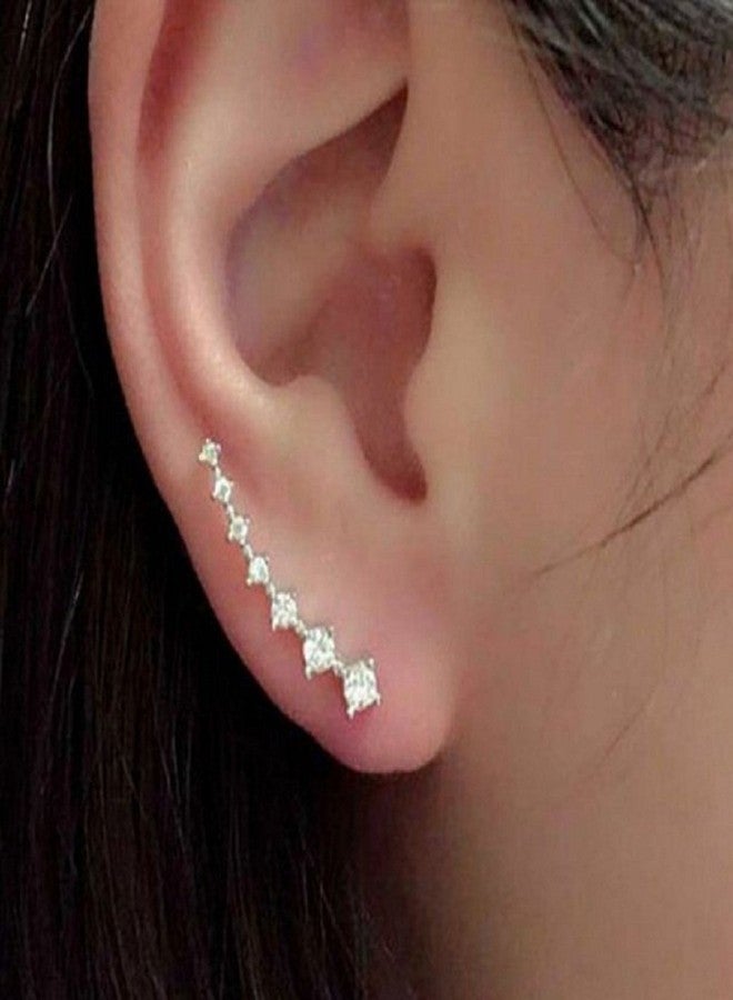 RUVEE Metal Silver Plated Elemental Stars Hook Alloy Cuff Earrings for Women and Girls - Image 5