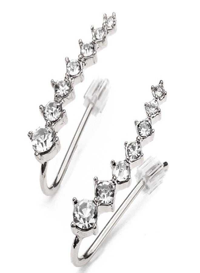 RUVEE Metal Silver Plated Elemental Stars Hook Alloy Cuff Earrings for Women and Girls - Image 2