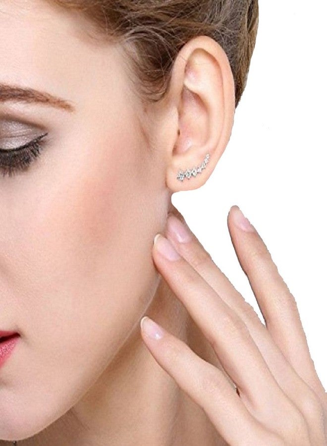 RUVEE Metal Silver Plated Elemental Stars Hook Alloy Cuff Earrings for Women and Girls - Image 4