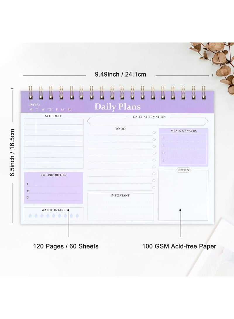 Barakah Daily To Do List Notepad, Spiral Undated Planner for Work and Study, Checklist Schedule Organizer, 60 Sheets Productivity Notebook for Office Home School Supplies, Purple - Image 4