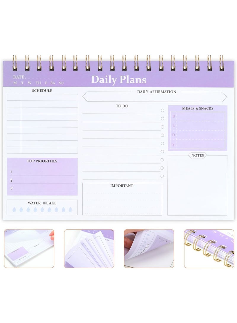 Barakah Daily To Do List Notepad, Spiral Undated Planner for Work and Study, Checklist Schedule Organizer, 60 Sheets Productivity Notebook for Office Home School Supplies, Purple - Image 3