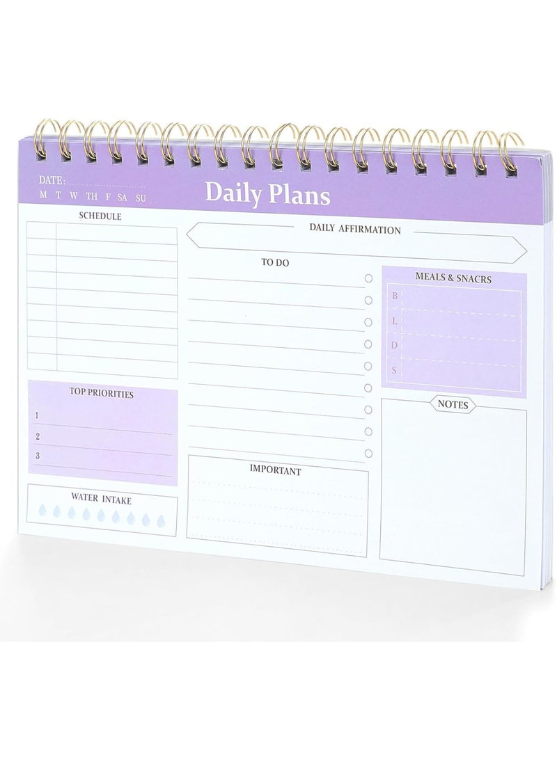 Barakah Daily To Do List Notepad, Spiral Undated Planner for Work and Study, Checklist Schedule Organizer, 60 Sheets Productivity Notebook for Office Home School Supplies, Purple - Image 1