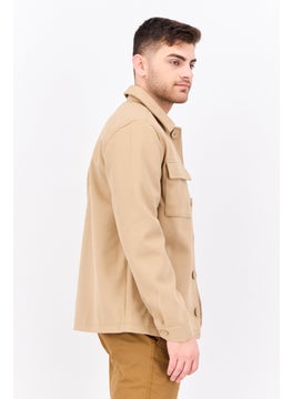 Threadbare Men Solid Long Sleeve Jacket Shirt, Tan  - Image 2