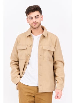 Threadbare Men Solid Long Sleeve Jacket Shirt, Tan  - Image 1