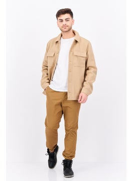 Threadbare Men Solid Long Sleeve Jacket Shirt, Tan  - Image 4