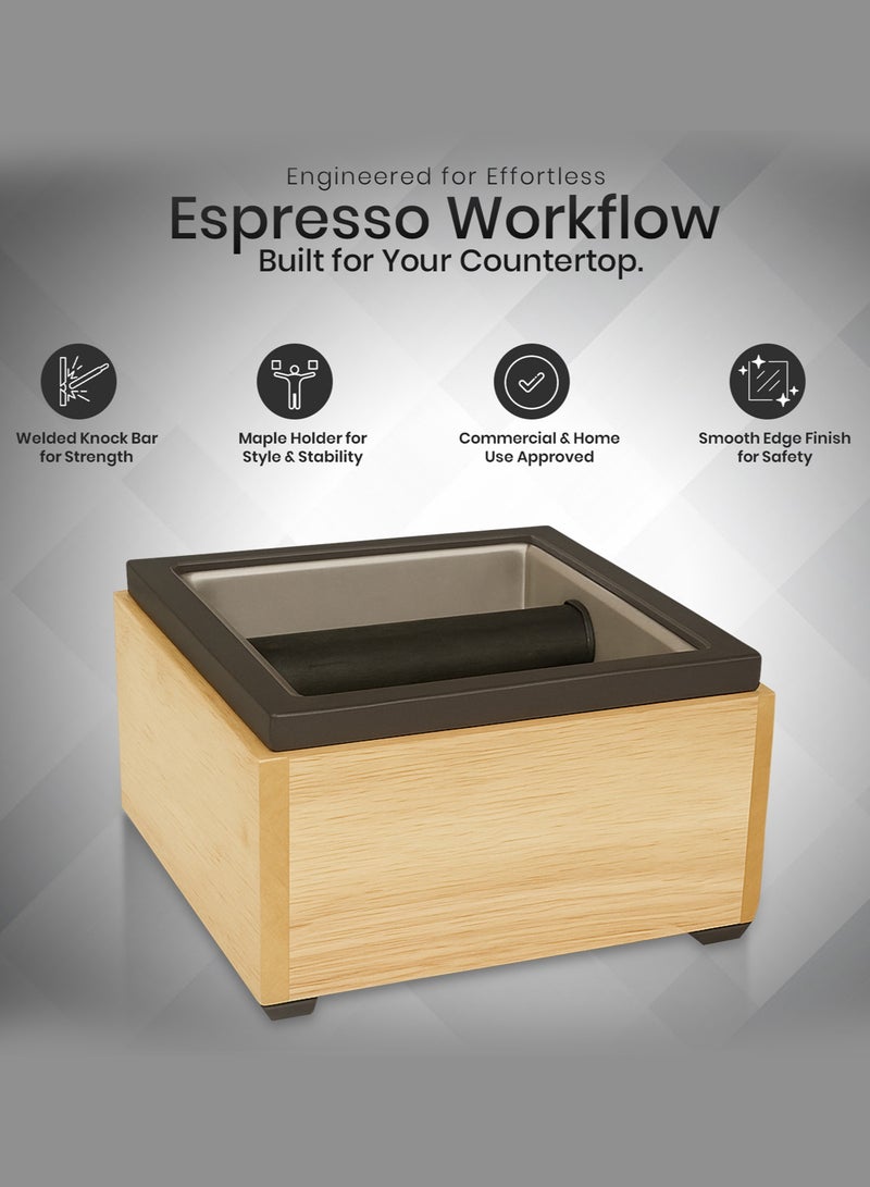 Rattleware Stainless Steel Coffee Knock Box  (7.5" x 7" x 4")Heavy-Duty Espresso Grounds Container, Waste Bin with Welded Bar, Non-Slip Base, Durable Barista Coffee Tool - Image 2