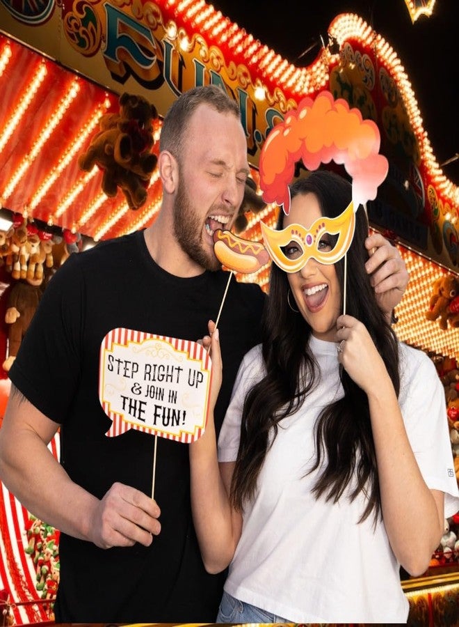 Outside The Booth Carnival Photo Booth Props - 41-pc Photobooth Kit with 8 x 10-Inch Sign, 60 Adhesive Pads, 45 Sticks - Circus Theme Party Decorations - Carnival Backdrop - Image 5
