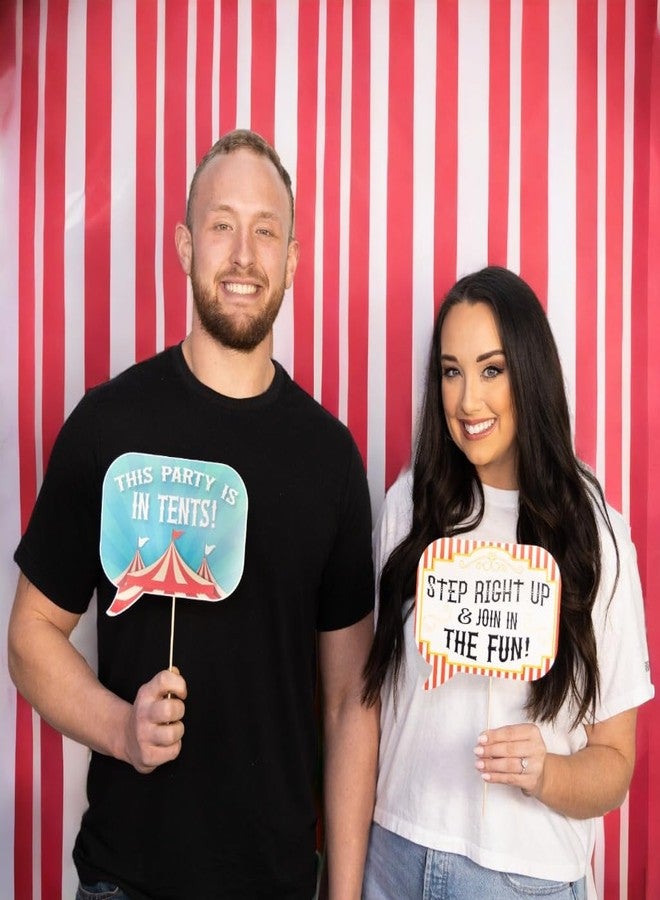 Outside The Booth Carnival Photo Booth Props - 41-pc Photobooth Kit with 8 x 10-Inch Sign, 60 Adhesive Pads, 45 Sticks - Circus Theme Party Decorations - Carnival Backdrop - Image 4