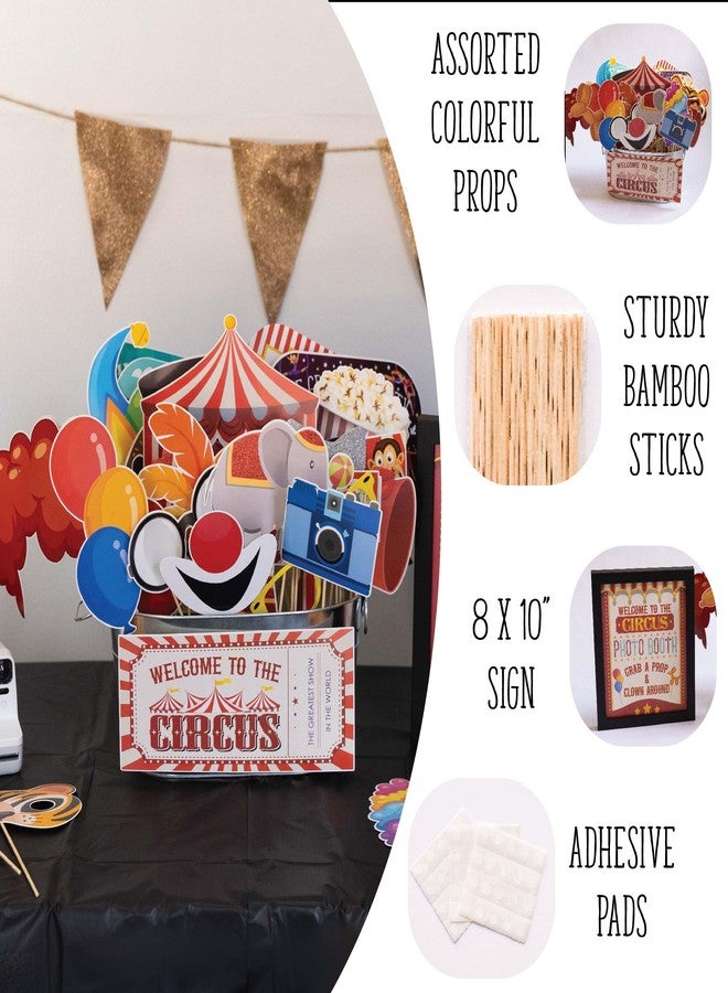 Outside The Booth Carnival Photo Booth Props - 41-pc Photobooth Kit with 8 x 10-Inch Sign, 60 Adhesive Pads, 45 Sticks - Circus Theme Party Decorations - Carnival Backdrop - Image 2