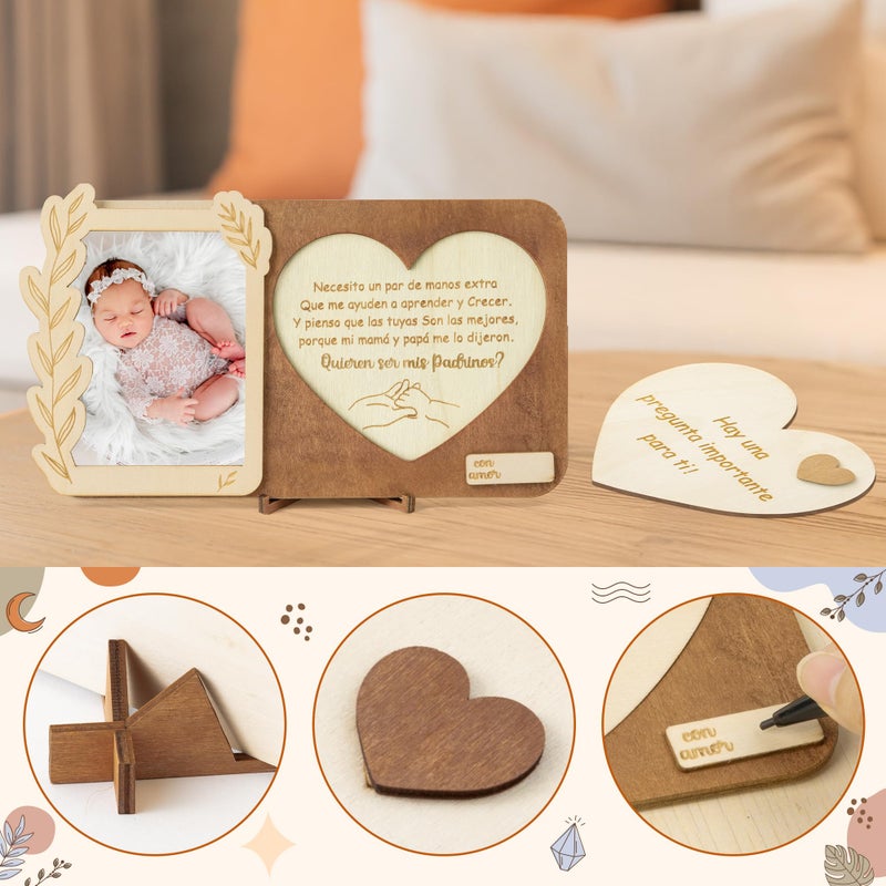 CJiangpo Will You Be My Godparents Proposal Gift Picture Frame Set, Madrina Padrino Proposal Puzzle in Spanish Asking to Be Godparent Announcement Card Gift from God Child Baptism Christmas Ideas - Image 3