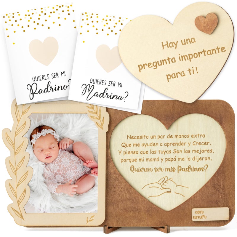 CJiangpo Will You Be My Godparents Proposal Gift Picture Frame Set, Madrina Padrino Proposal Puzzle in Spanish Asking to Be Godparent Announcement Card Gift from God Child Baptism Christmas Ideas - Image 1