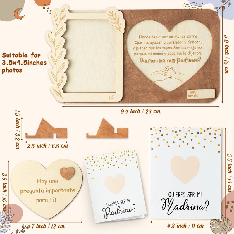CJiangpo Will You Be My Godparents Proposal Gift Picture Frame Set, Madrina Padrino Proposal Puzzle in Spanish Asking to Be Godparent Announcement Card Gift from God Child Baptism Christmas Ideas - Image 2