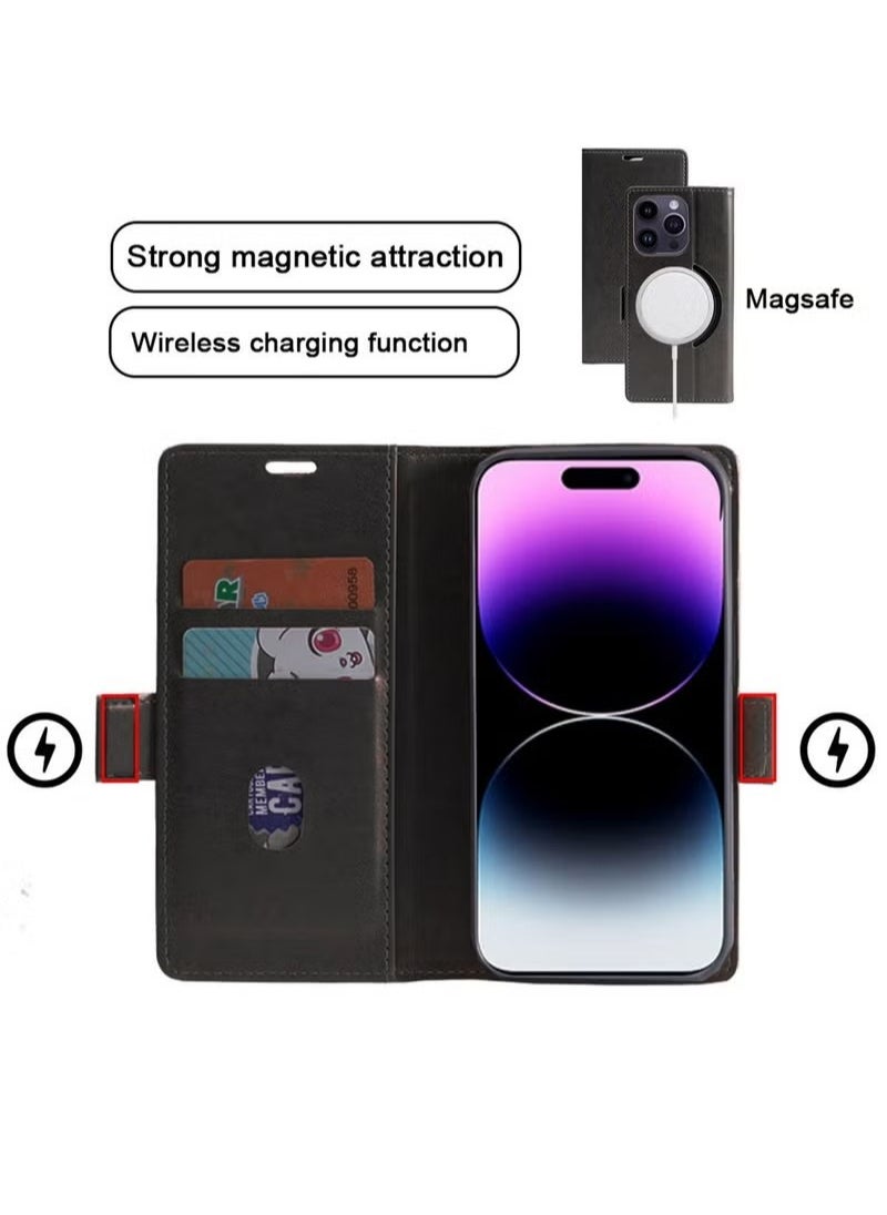 X-level iPhone 15 Pro Max Leather Case Wallet Flip Cover Card Slots Magnetic MagSafe Stand Phone Holder Function Fold Shockproof Protective Full Protection Anti-scratch  For iphone 15 Pro Max  - Image 3