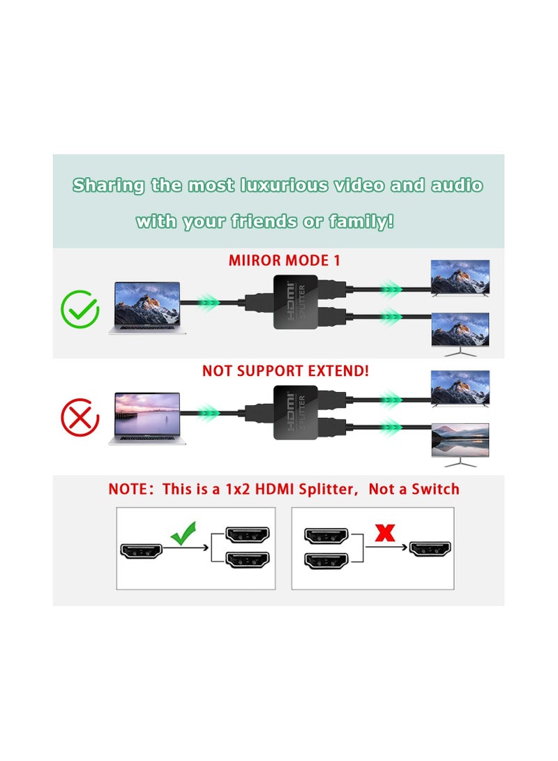 SYOSI HDMI Splitter, HDMI Splitter 1 in 2 Out for Dual Monitors Duplicate/Mirror, 4K, Dual Hdmi Adapter for 2 Monitors Support HDCP2.2, 18.5Gbps, Auto Scaling, Full HD 1080P 3D with HDMI Cable - Image 3