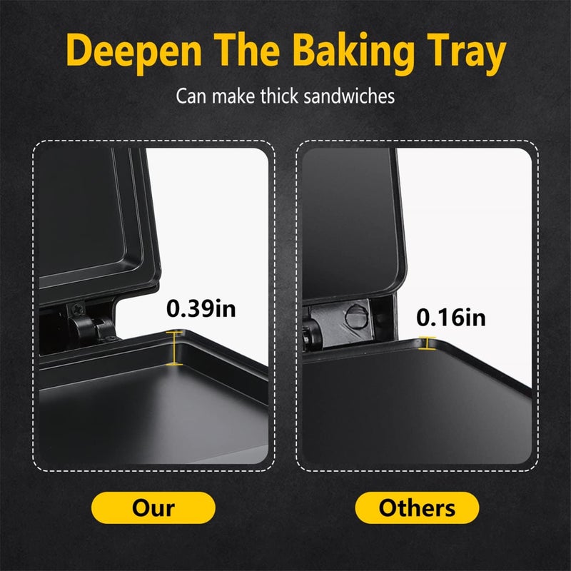 Aigostar Sandwich Maker with Non-stick Deep Grid Surface for Egg, Ham, Steaks Compact Electric Grill Tostadora de Pan Black, ETL Certificated, Roy - Image 3