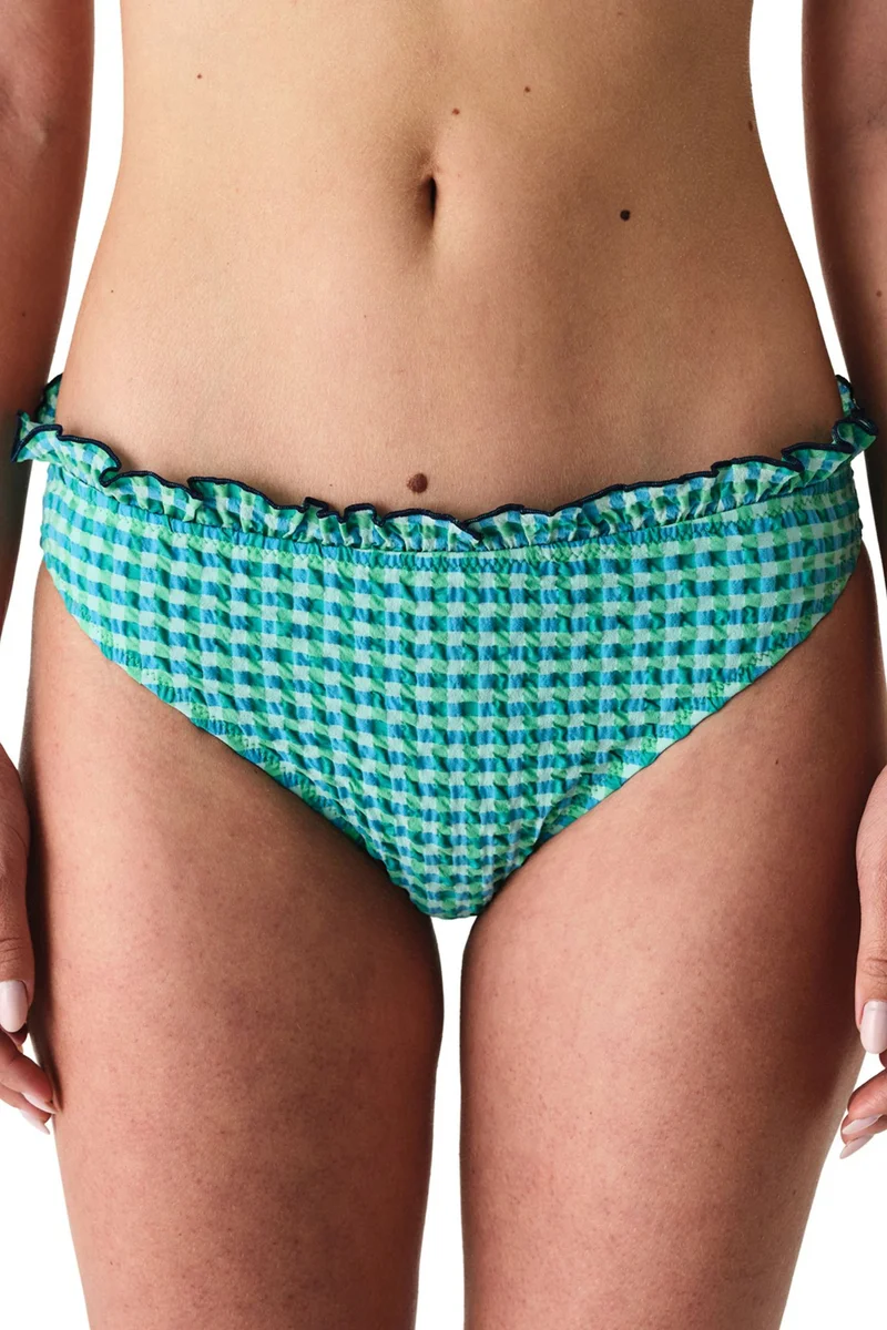 بنتي PENTI Slainie Gingham Ruffled Mid Waist Bikini Bottom